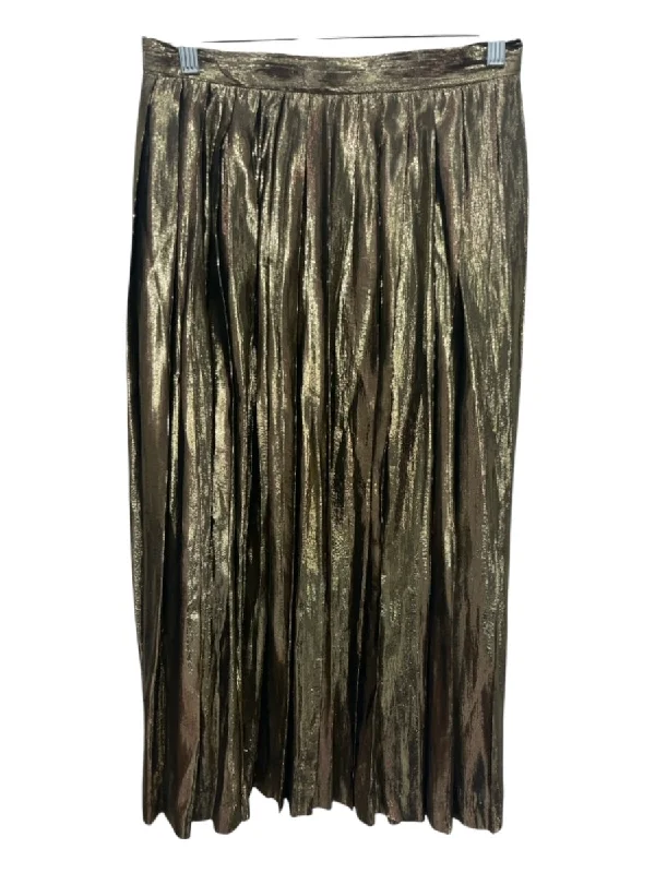 Evan Picone Size 10 Gold Lame Side Zip Pleated Midi Sheer Skirt lace skirt romantic