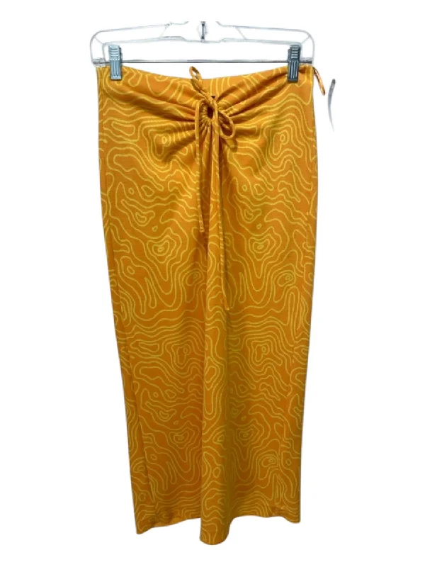 Zara Size S Yellow & Orange Polyester Tie Front Midi Elastic Waist Skirt lace skirt intricate Zara Size S Yellow & Orange Polyester Tie Front Midi Elastic Waist Skirt lace skirt intricate