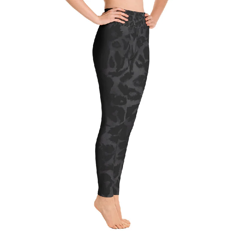 Women's Black Leopard Print Leggings, Animal Print Long Yoga Pants-Made in USA/EU Trendy Sweat-Wicking Workout Leggings Women's Black Leopard Print Leggings, Animal Print Long Yoga Pants-Made in USA/EU Trendy Sweat-Wicking Workout Leggings