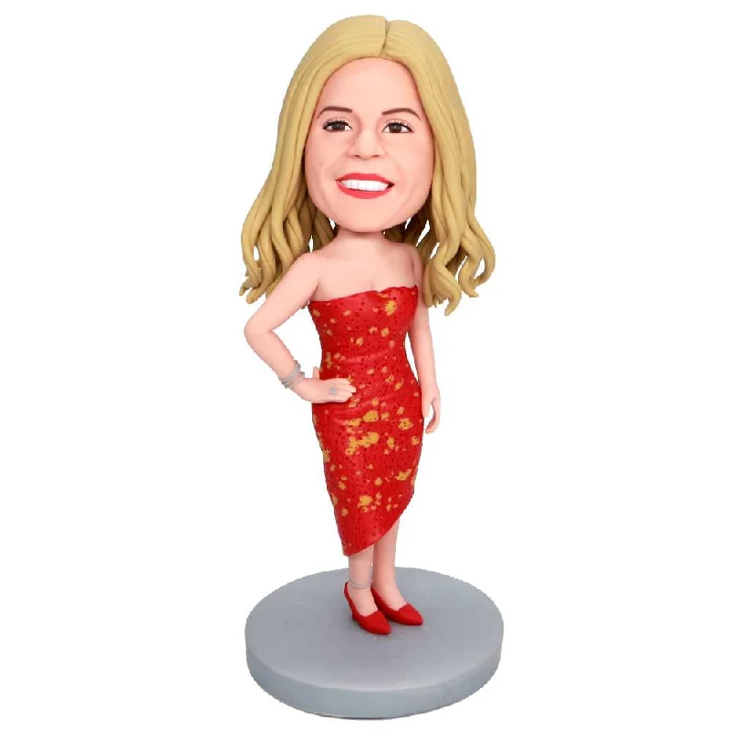 Custom Sexy Female Bobbleheads In Red Skirt linen skirt light