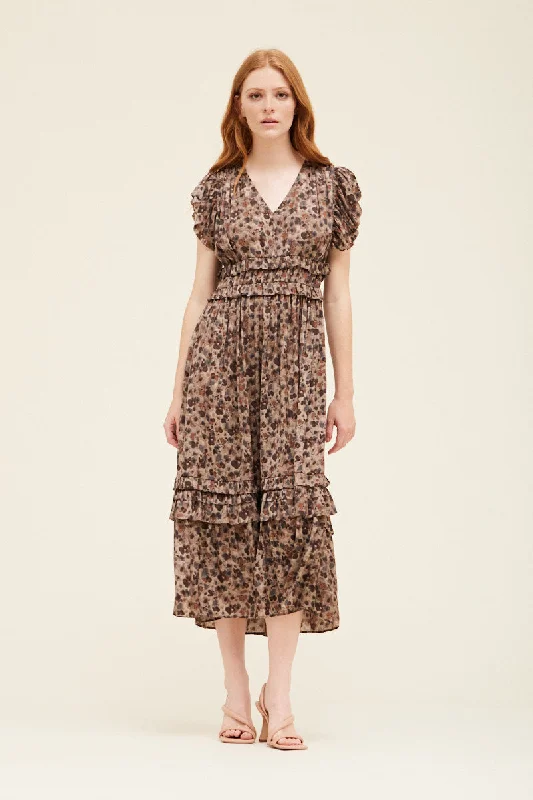 V-Neck Satin Ruffled Dress Tunics Seasonal trendy
