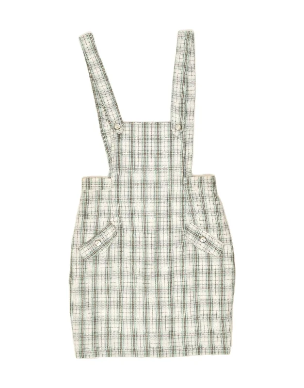 VINTAGE Womens Dungarees Skirt IT 46 Large W30 Grey Check Viscose linen skirt natural