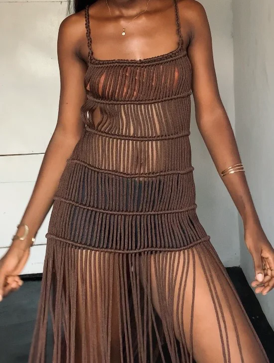 Qreenade The Ria Macrame fringed beach Dress Tunics Long Elegant