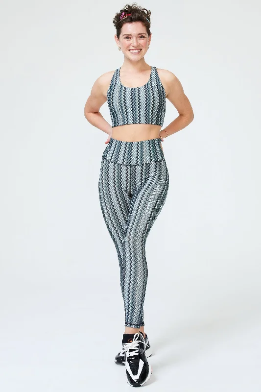 DuoKnit Leggings in Black and White Zig Zag Fashionable High-Rise Leggings