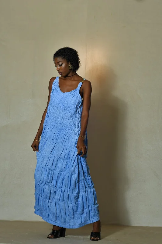 Malika Jour Blue Sleeveless Linen Dress Tunics Trousers formal