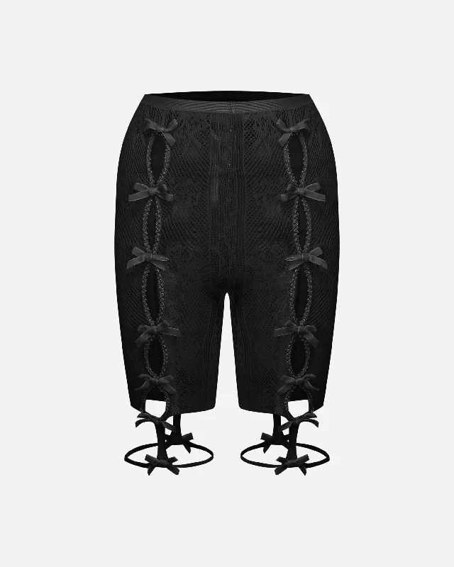 Women's Bowknot Lace Short Leggings Black Stylish High-Waisted Leggings