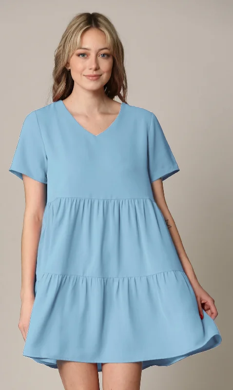 Made By Johnny Casual Flowy Swing Shift Short Sleeve Tiered Dress Tunics Formal black