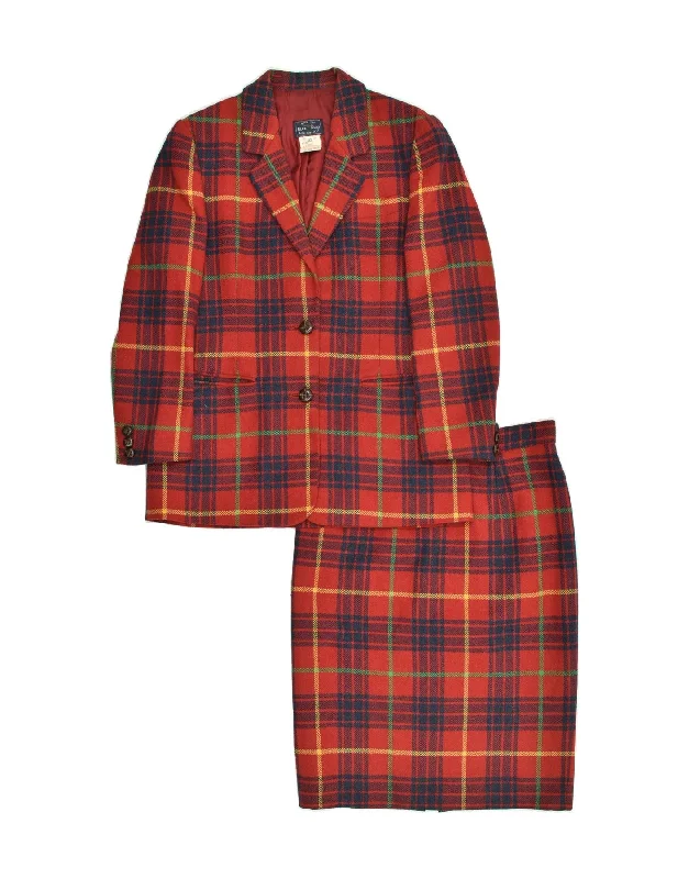 BLUE EAGLE Womens 2 Piece Skirt Set IT 44/46 Medium W31 Red Check Wool silk skirt sleek