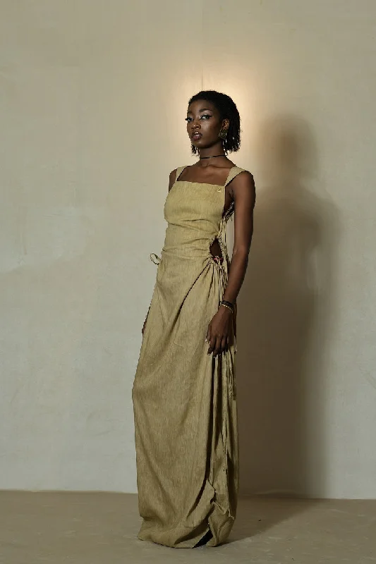 Laurenne Sleeveless Linen Bazin Dress Tunics Yoga stretchy