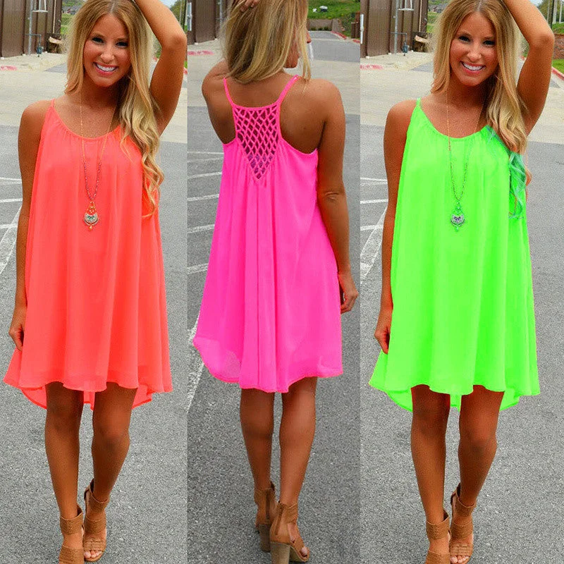 Women beach dress Fluorescence summer dress chiffon female women dress summer style vestido plus size women clothing Tunics Timeless classic