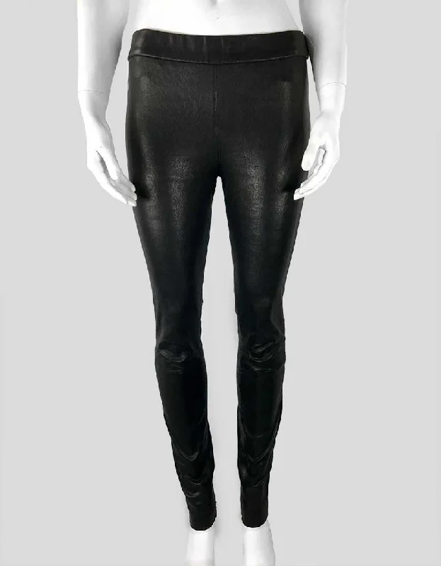 J. Crew Collection Black Leather Leggings With Elasticated Waist And Unfinished Hem Size 2 US Stylish Patterned Active Leggings J. Crew Collection Black Leather Leggings With Elasticated Waist And Unfinished Hem Size 2 US Stylish Patterned Active Leggings