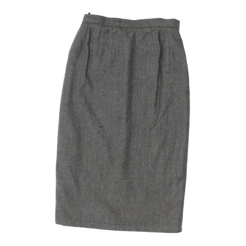 Aquascutum Womens Grey Wool Midi Skirt | Vintage Luxury High End Designer VTG linen skirt natural