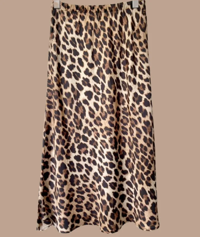 Leopard satin feel Skirt pleated skirt texture