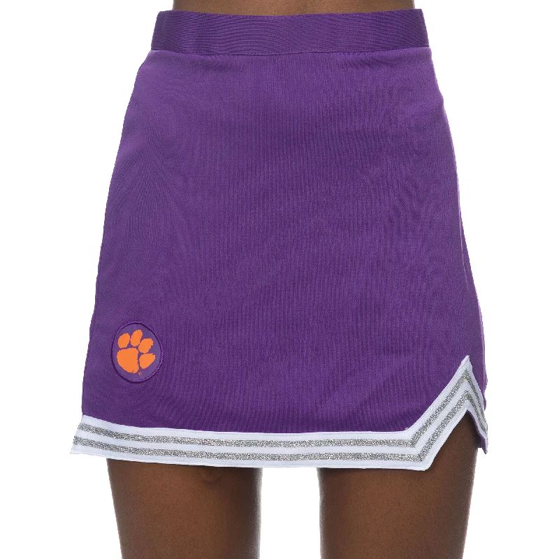 Clemson Lurex Purple and White Cheer Skirt with Paw leather skirt sleek