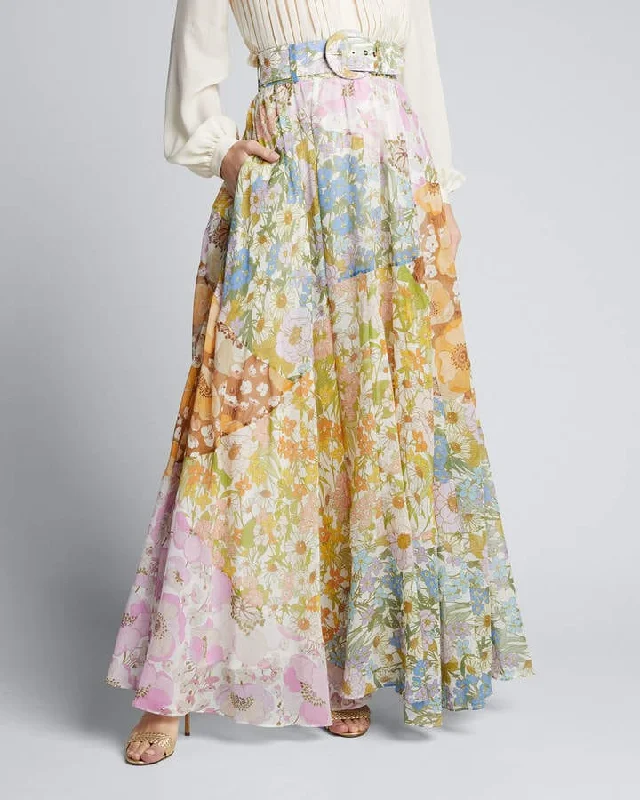 "Super Eight" Belted Floral Maxi Skirt linen skirt breathable