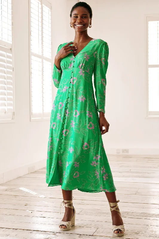 Claudia Dress | Waterlily Green Boat Neckline Classic