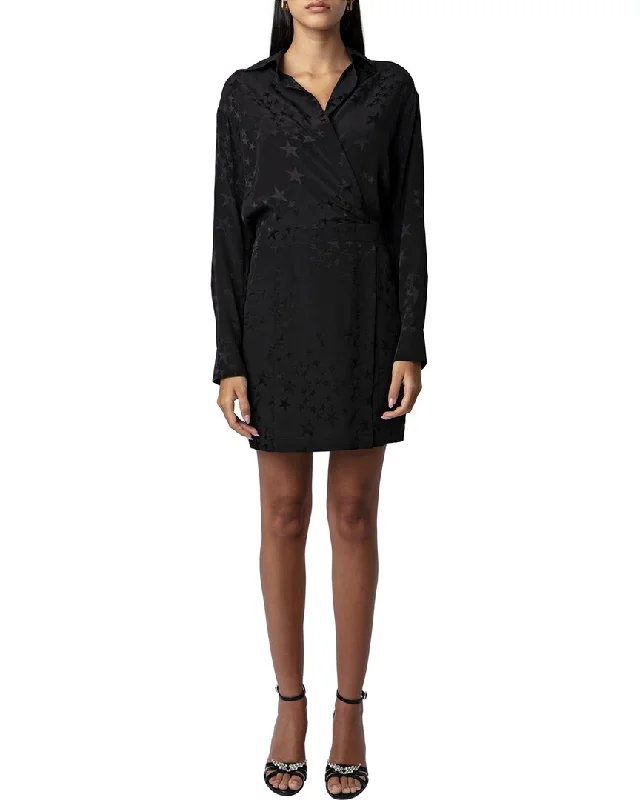 Zadig & Voltaire Ravy Jac Stars Silk Dress Off-the-shoulder Chic Trendy