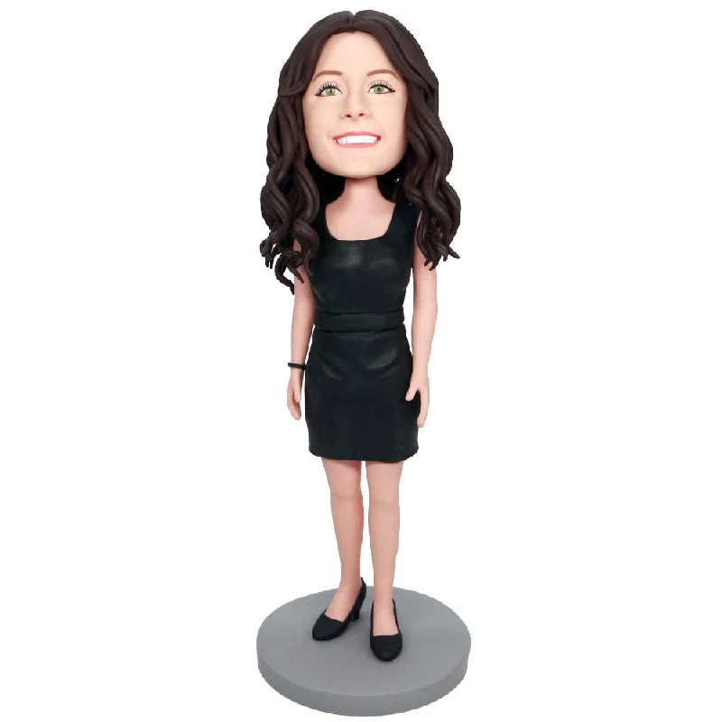 Custom Happy Female Bobbleheads In Black Tight Skirt velvet skirt glossy