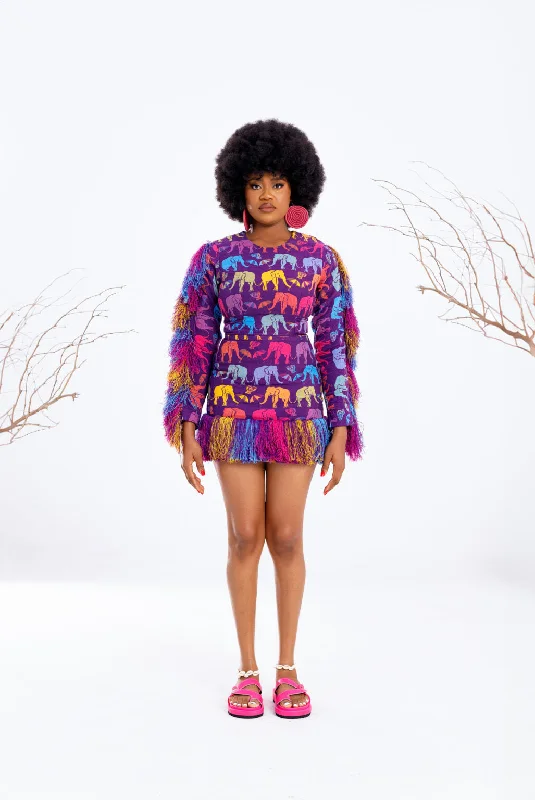 Atuche Enyi shredded dress with bold shredded details on the sleeves Tunic Top Casual