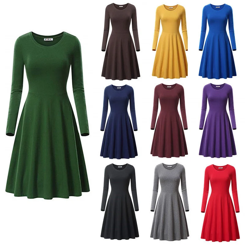 Haute Edition Women's Long Sleeve Solid Color Flared Skater Dress Tunics Prom sequined Haute Edition Women's Long Sleeve Solid Color Flared Skater Dress Tunics Prom sequined