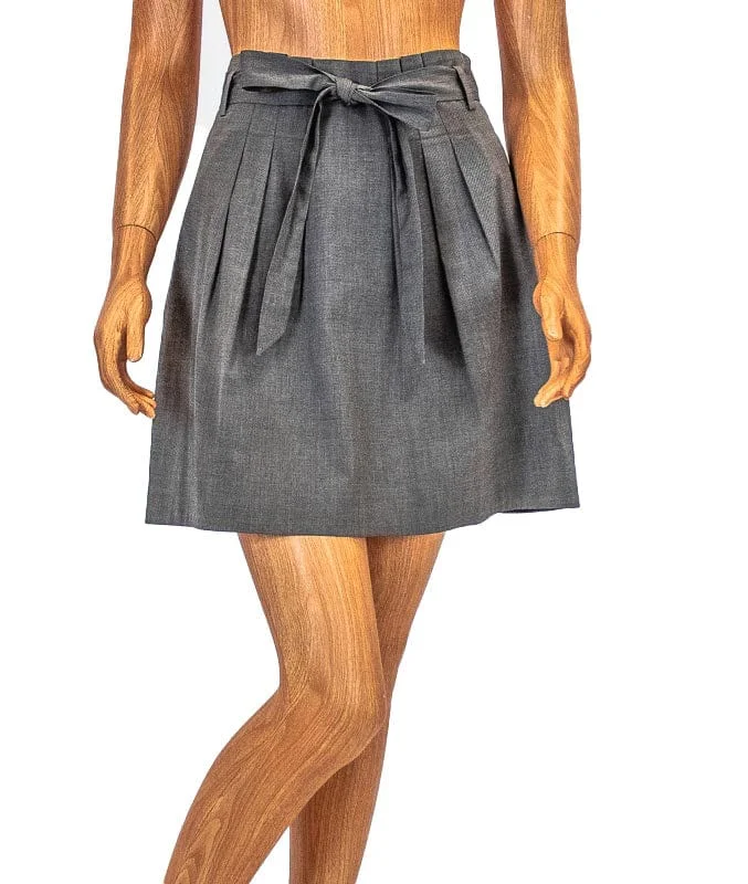 Grey Pleated Mini Skirt silk skirt elegant