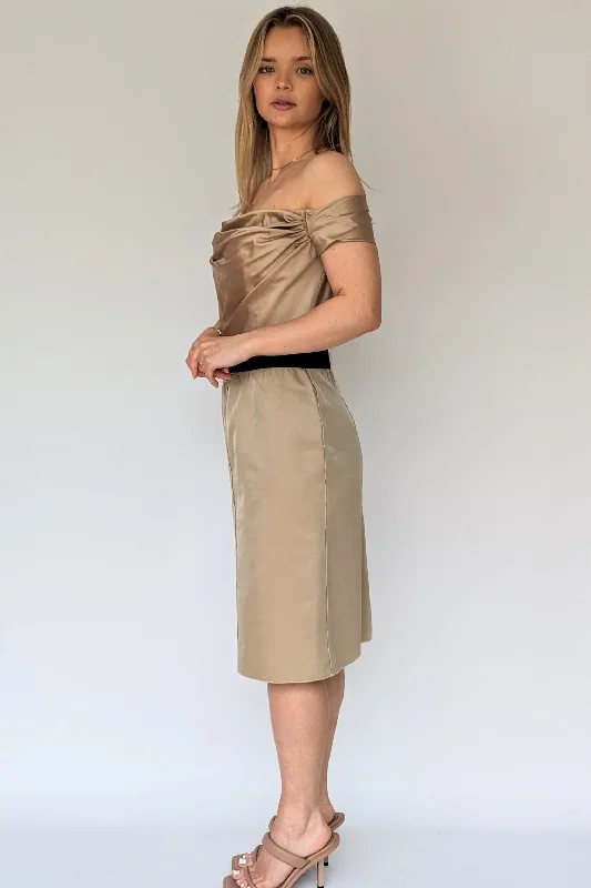 Dolce & Gabbana Off Shoulder Gold Satin Dress Tunics Chic elegant