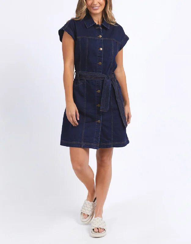 Heidi Dress - Dark Blue Denim Tunics Leisure comfortable