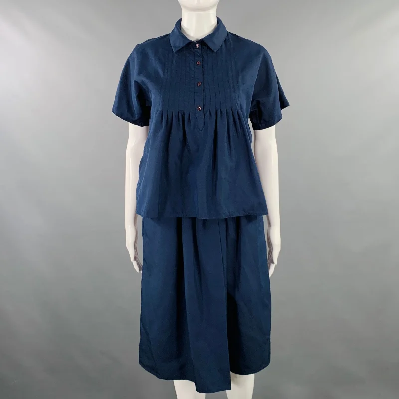 GEOFFREY BEENE Size 4 Navy Woven Pleated Knee Length Skirt Set velvet skirt luxury