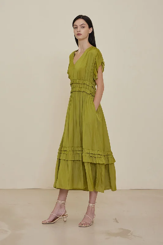 Satin Ruffled V-Neck Dress Tunics Occasion special