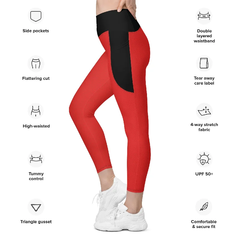 Life League Gear - "Dive" - Women's Leggings with Pockets (Red/Black Accents) Trendy Seamless Sports Leggings Life League Gear - "Dive" - Women's Leggings with Pockets (Red/Black Accents) Trendy Seamless Sports Leggings