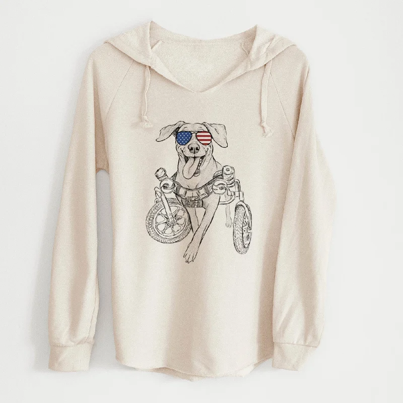 USA Hannah the Pitbull Mix - Cali Wave Hooded Sweatshirt Hoodie with V-Neck Classic Versatile USA Hannah the Pitbull Mix - Cali Wave Hooded Sweatshirt Hoodie with V-Neck Classic Versatile