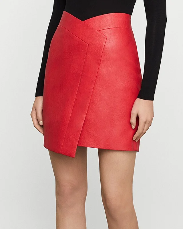 Red Faux Leather Mini Skirt casual skirt length