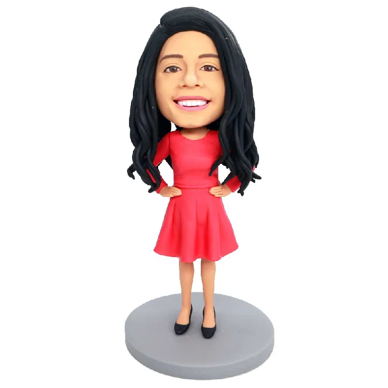 Custom Female Bobbleheads In Red Skirt And Hands On Hips lace skirt feminine