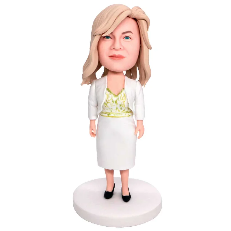 Custom Female Office Staff Bobbleheads In White Suit Skirt corduroy skirt textured