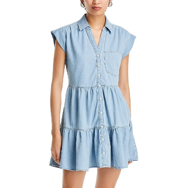 Trisha Dress Womens Collared Mini Shift Dress Tunics Versatile stylish