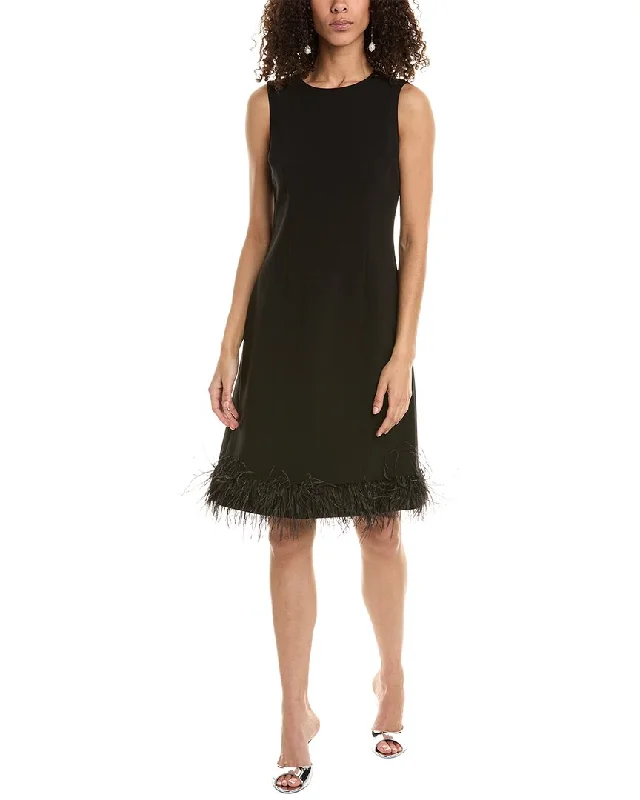 Teri Jon By Rickie Freeman Crepe Feather Hem Sheath Dress Tunics Office stylish