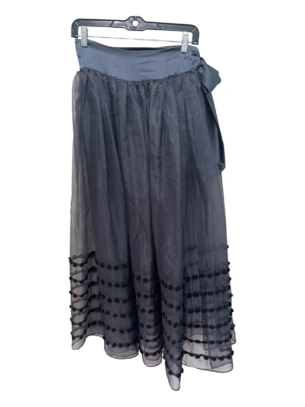 Randi & Will Size M/L Navy & Black Rayon Sheer Pom Pom Wrap Hoop Skirt linen skirt natural Randi & Will Size M/L Navy & Black Rayon Sheer Pom Pom Wrap Hoop Skirt linen skirt natural