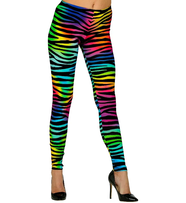 80s Neon Multicoloured Zebra Print Leggings Chic Printed Yoga Pants