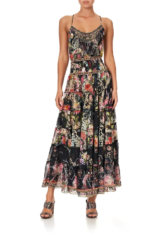 SHIRRED WAIST TIERED CIRCLE SKIRT HAMPTON HIVE wool skirt sturdy