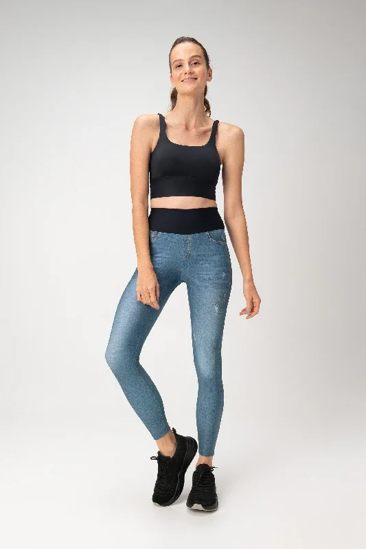 Denim Rise Leggings Trendy Black Mesh Leggings