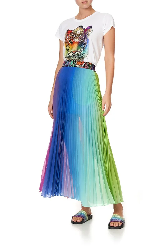 PLEATED FULL HEM SKIRT HYPED UP HIPPIE high slit skirt