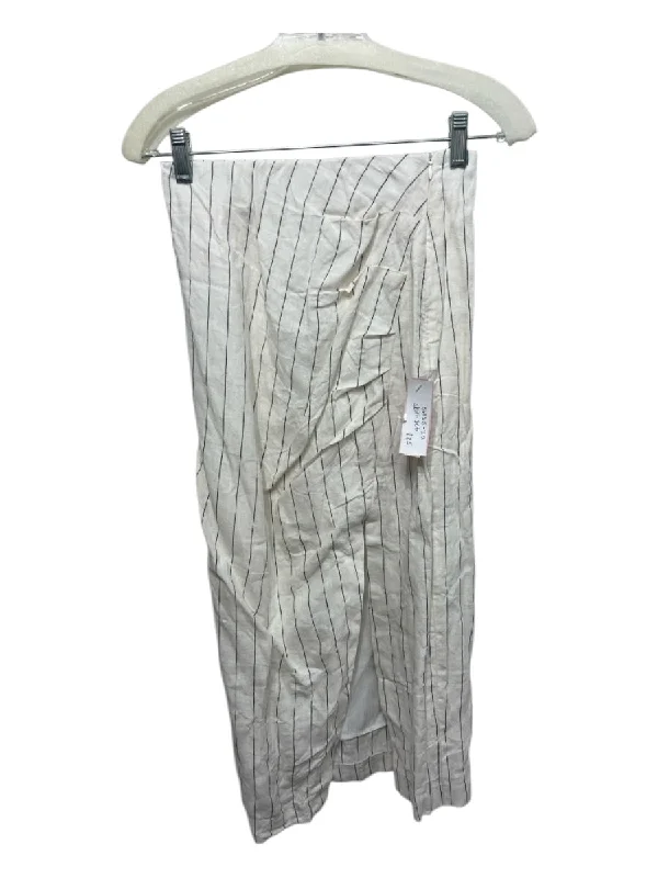 Flat White Size S Cream & Black Linen Vertical Stripes Side Slit Skirt Set corduroy skirt textured Flat White Size S Cream & Black Linen Vertical Stripes Side Slit Skirt Set corduroy skirt textured