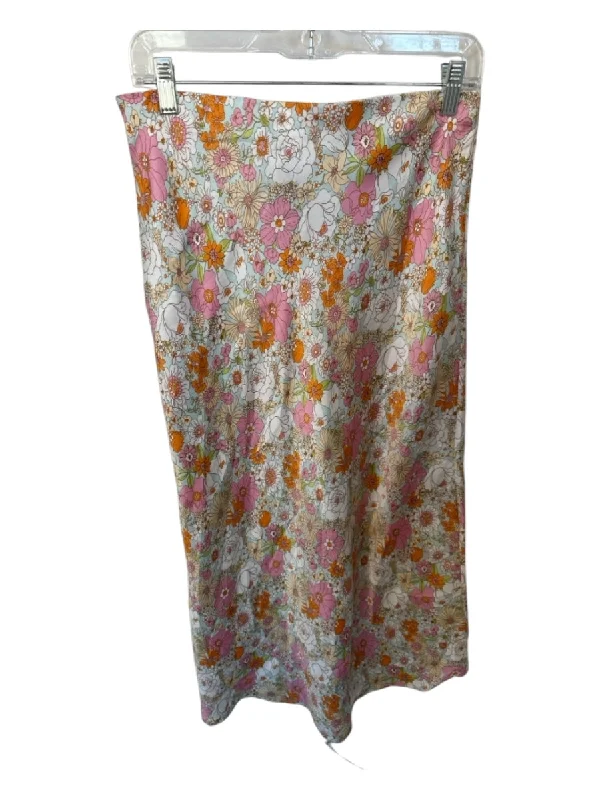 Olivaceous Size L Peach & Aqua Polyester Elastic Waist Flowers Maxi Skirt cashmere skirt rich Olivaceous Size L Peach & Aqua Polyester Elastic Waist Flowers Maxi Skirt cashmere skirt rich