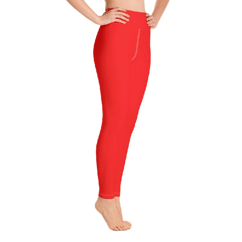 Bright Red Women's Leggings, Solid Color Active Wear Fitted Yoga Pants-Made in USA/EU Stylish Compression Fit Leggings Bright Red Women's Leggings, Solid Color Active Wear Fitted Yoga Pants-Made in USA/EU Stylish Compression Fit Leggings