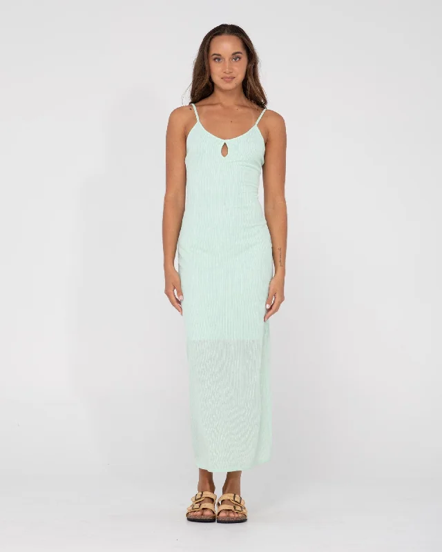 Rusty Lucy Cut Out Midi Slip Dress Square Neckline Feminine