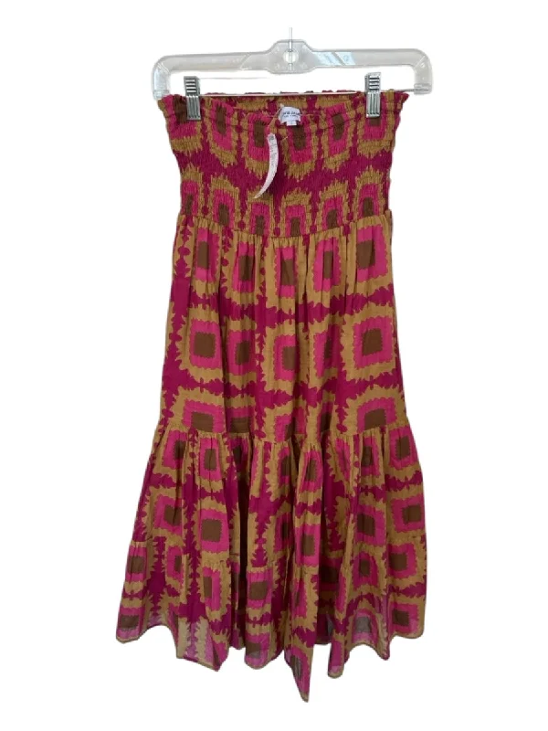 Olivia James Size S Magenta & Tan Cotton Floral Maxi Skirt velvet skirt glossy