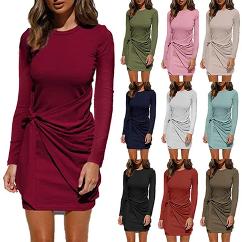 Haute Edition Long Sleeve Tie Waist Bodycon Cocktail Dress Tunics Stylish modern