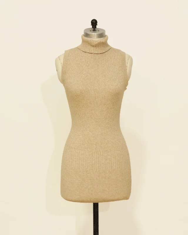Roll Neck Sleeveless Mini Knit Dress - Oat Boatneck Modish Everyday