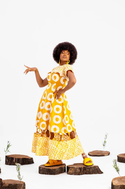 Atuche Donna Adire Dress set with two inner side pockets Tunics Vintage classic
