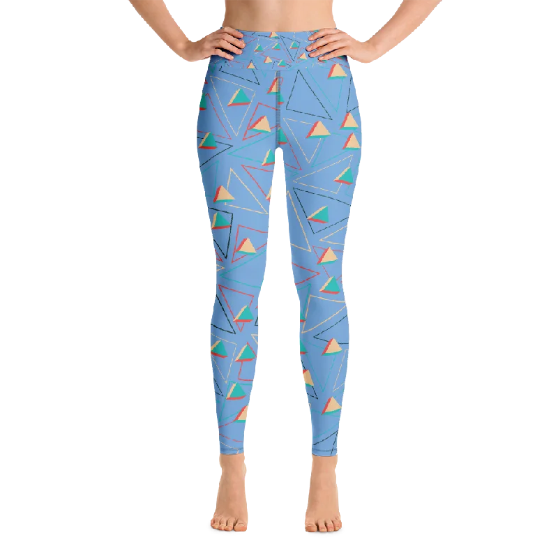 Triangular Candied Blue Yoga Leggings - With Pockets Trendy Ombre Effect Leggings